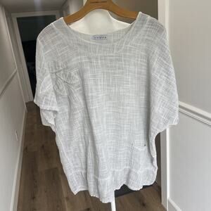 Colette Sz L Linen Top Blouse Short Sleeve Boxy Lagenlook Breathable Scoop Neck